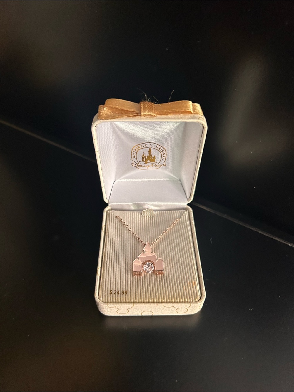 Disneyland Castle Necklace with Rotating Gem in original box Walt Disney